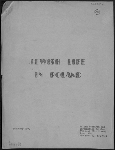 Jewish Life in Poland (1949: févier - septembre)