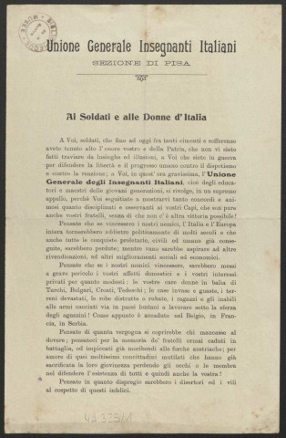 Guerre mondiale 1914-1918. Italie. Unione generale degli insegnanti italiani