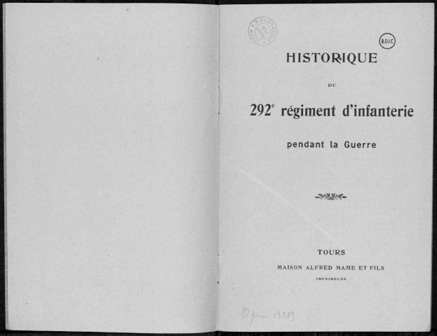 Historique du 292ème régiment d'infanterie