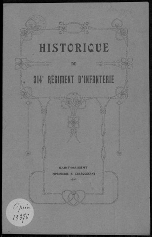 Historique du 314ème régiment d'infanterie