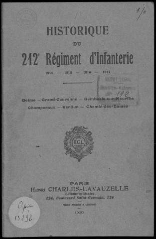 Historique du 212ème régiment d'infanterie