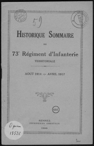 Historique du 73ème régiment territorial d'infanterie