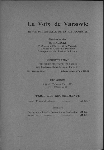 La voix de Varsovie (1940, n°5 - n°14)  Sous-Titre : Revue bi-mensuelle de la vie polonaise