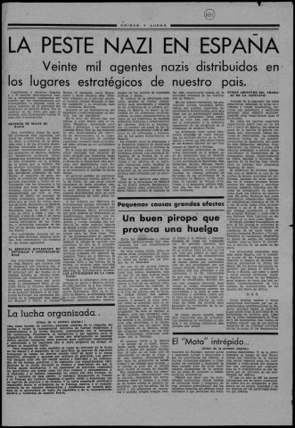 Unidad y lucha (1945 : n° 1-20 ; 22-24 ; 26-36 ; 38). Sous-Titre : boletin de informacion de todos los Españoles. Autre titre : Suite de : España populardevient : Mundo obrero