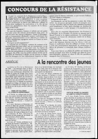 Monument du souvenir de Prayols (1998 : n° 33-34). Sous-Titre : organe de la Confédération d'Amicales Départementales d'Anciens Guerilleros Espagnols en France (F.F.I.)