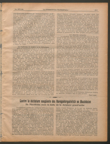 Février 1930 - La Fédération balkanique