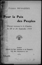 Pour la paix des peuples. Sous-Titre : Discours prononcé à la Chambre les 25 et 26 septembre 1919