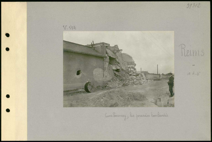 Reims. Caves Pommery ; les pressoirs bombardés