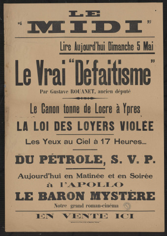 Le "Midi" : le vrai "défaitisme" &amp; Le canon tonne de Locre à Ypres