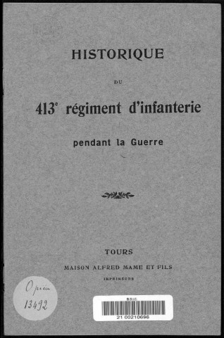 Historique du 413ème régiment d'infanterie
