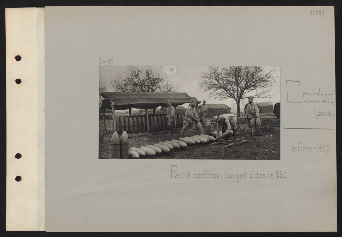 Coudun (près de). Parc à munitions : transport d'obus de 220