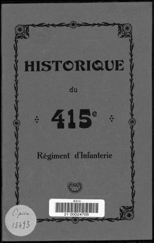 Historique du 415ème régiment d'infanterie