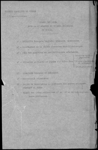 Sixième session du Conseil supérieur de guerre, Versailles 1-3 juin 1918. Sous-Titre : Conférences de la paix