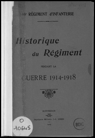 Historique du 16ème régiment d'infanterie
