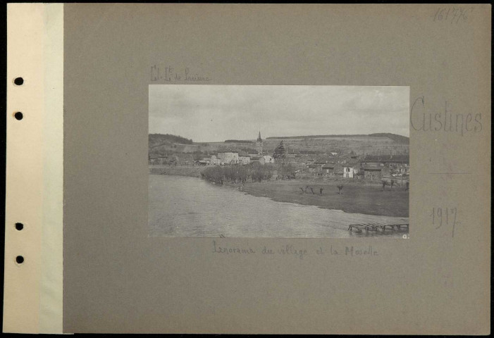 Custines. Panorama du village et la Moselle