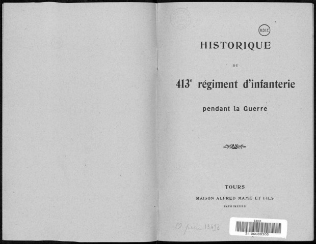 Historique du 413ème régiment d'infanterie