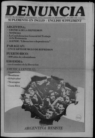 Denuncia. N°16. Diciembre 1976. Sous-Titre : Órgano del movimiento antimperialista por el socialismo en Argentina