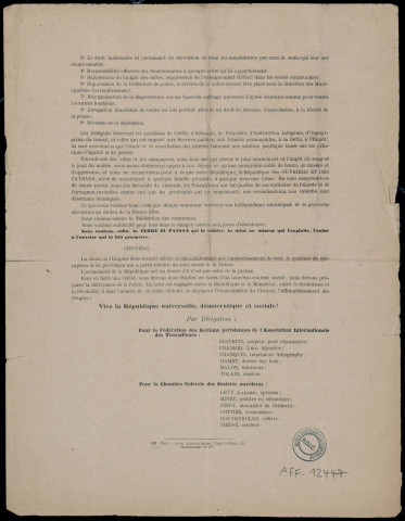 Au moment où le sol de la France est envahi par la Prusse… Les délégués des Société ouvrières et… De l'association internationale des travailleurs considèrent… Devoir… formuler leur opinion…