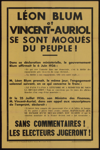 Léon Blum et Vincent Auriol se sont moqués du peuple !