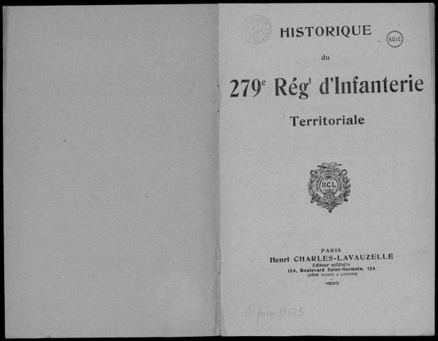 Historique du 279ème régiment territorial d'infanterie