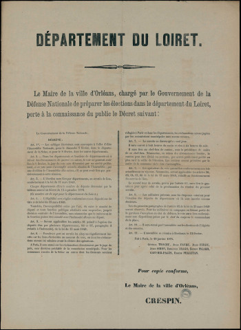 Les Colèges électoraux sont convoqués à l'effet d'élire l'Assemblée nationale