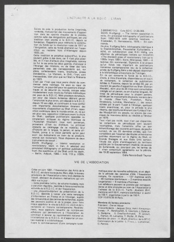 1981 (n°1) - La Lettre de l'Association des amis de la BDIC & du Musée