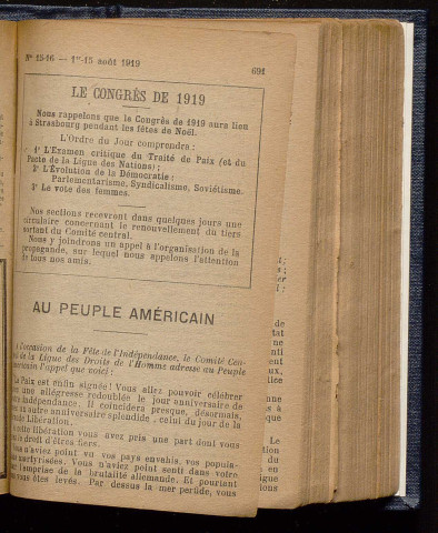 Août 1919 - Bulletin des Droits de l'Homme