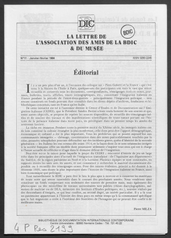 1984 (n°11 à 14) - La Lettre de l'Association des amis de la BDIC & du Musée