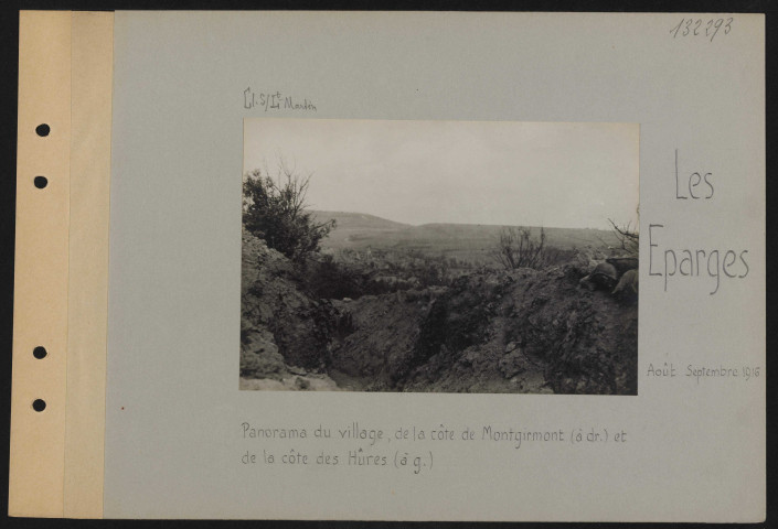 Les Éparges. Panorama du village, de la côte de Montgirmont (à droite) et de la côte des Hûres (à gauche)