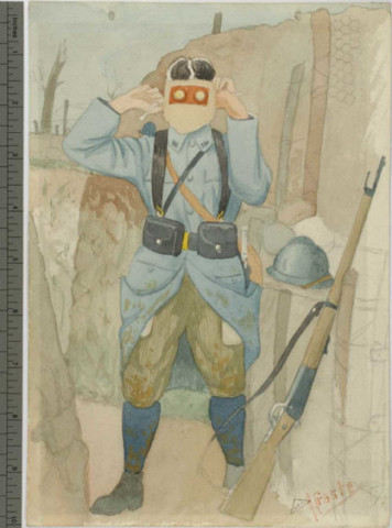 (Etude de poilu plaçant son masque, 1916)
