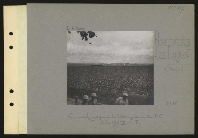 Beaumetz-lès-Loges (près). Vue vers Arras pris de l'observatoire du PC de la 175e BIT