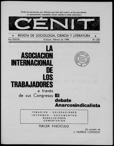 Cénit (1988 ; n° 252-256). Sous-Titre : Revista de sociología, ciencia y literatura