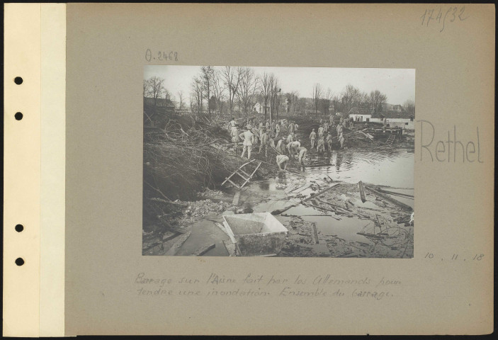 Rethel. Barrage sur l'Aisne par les Allemands pour tendre une inondation. Ensemble du barrage