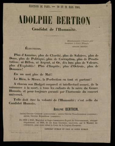 Adolphe Bertron, candidat de l'Humanité