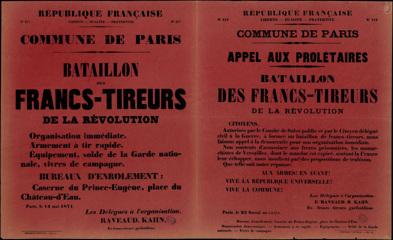 N°317. Bataillon des Francs-Tireurs de la révolution : bureaux d'enrôlement