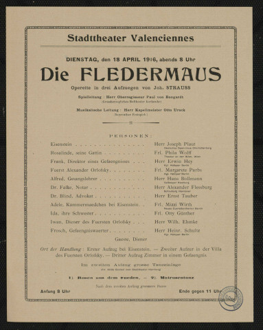 Stadttheater Valenciennes : die Fledermaus