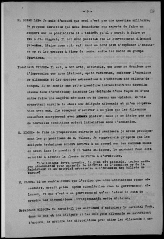 Séance du Conseil supérieur de guerre (CSG), le 13 janvier 1919 à 14h30. Sous-Titre : Conférences de la paix