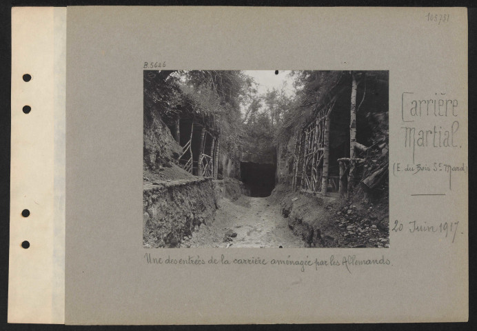 Carrière Martial (est du bois Saint-Mard). Une des entrées de la carrière aménagée par les Allemands