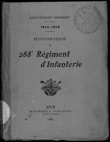 Historique du 288ème régiment d'infanterie