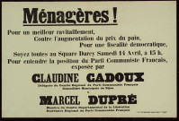 Ménagères ! Pour un meilleur ravitaillement... Soyez toute au Square Darcy... Pour entendre la position du parti communiste français...