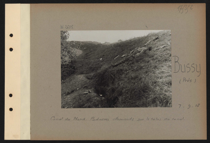Bussy (près). Canal du nord. Cadavres allemands sur le talus du canal