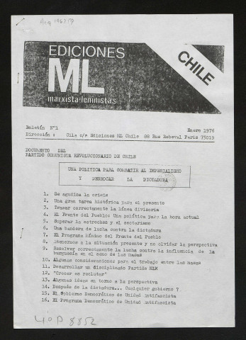Ediciones M.L. Marxista Leninista. Boletín - 1976