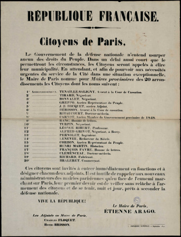 Le Gouvernement de la défense nationale n'entend usurper aucun des droits du Peuple