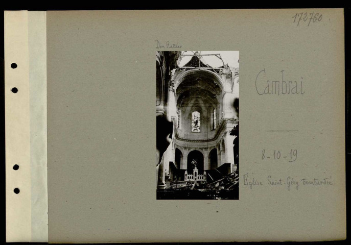 Cambrai. Eglise Saint-Géry bombardée