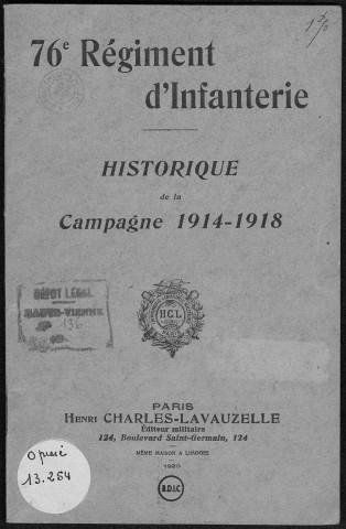 Historique du 76ème régiment d'infanterie