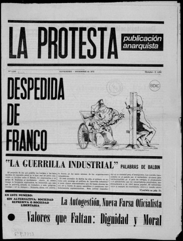La Protesta n°8163, noviembre-diciembre de 1975. Sous-Titre : Publicación anarquista