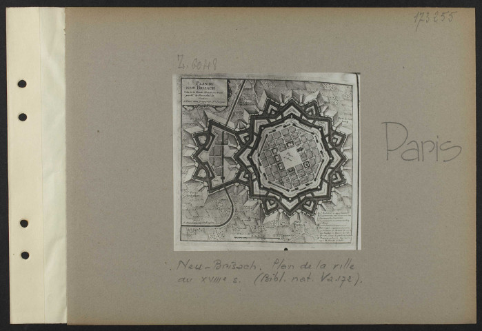 Paris. Neu-Brisach. Plan de la ville au XVIIIe siècle (Bibliothèque nationale Va 172)