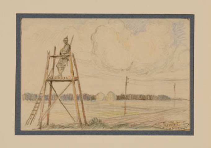 Sentinelle en faction. Prisonniers au camp de Schneidemühl (Allemagne), juillet 1915