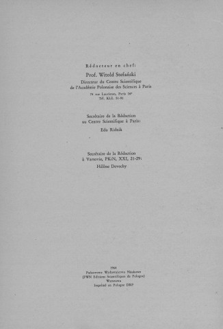 Conférences (1964; n°53)  Sous-Titre : Académie Polonaise des Sciences et Lettres Centre polonais de recherches scientifiques de Paris