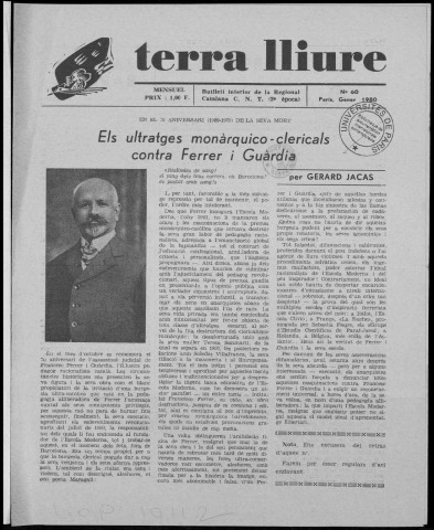 Terra Lliure (1980 : n° 60-66). Sous-Titre : Butlletí de la Regional Catalana C.N.T [puis] Butlletí interior de l'Agrupació Catalana C.N.T. (Exterior)